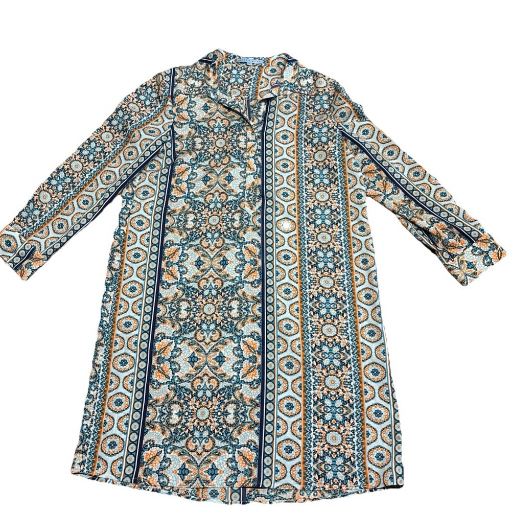 Antonio Melani Size 12 Lightweight Shirt Dress Blue Colorful Pattern